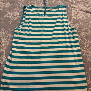 LOFT Teal and White Striped Tank Top